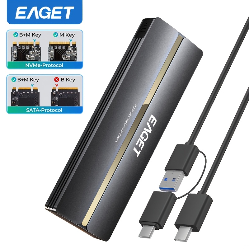 

Boîtier SSD EAGET en Aluminium pour M.2 NVMe SATA - Outil, USB C 3.2 Gen 2, 10Gbps & 5Gbps, Prise en Charge de UASP, Compatible avec les Modèles 2230/2242/2260/2280