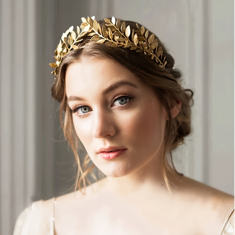 

1pc Golden & Silvery Leaf Alloy Headband, Stylish Bridal Wedding Hair Accessories, Embellished Hair Bands, Elegant Party Headwear For Brides