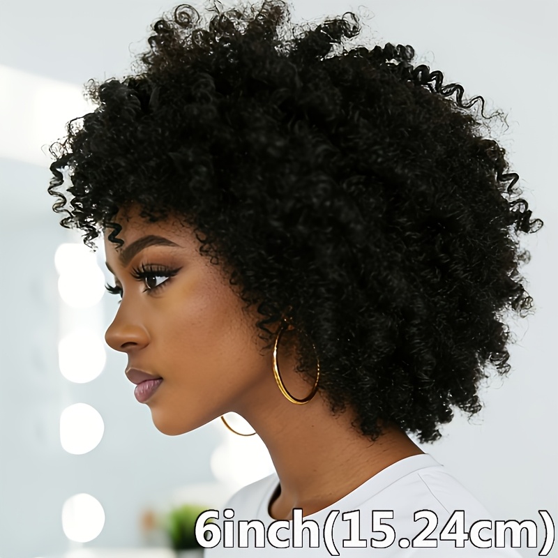 TEMU corta Afro in capelli 6 pollici, densit� 200%, capelli brasiliani per donna, realizzata a macchina, adatta a tutti i tipi di persone, 1B