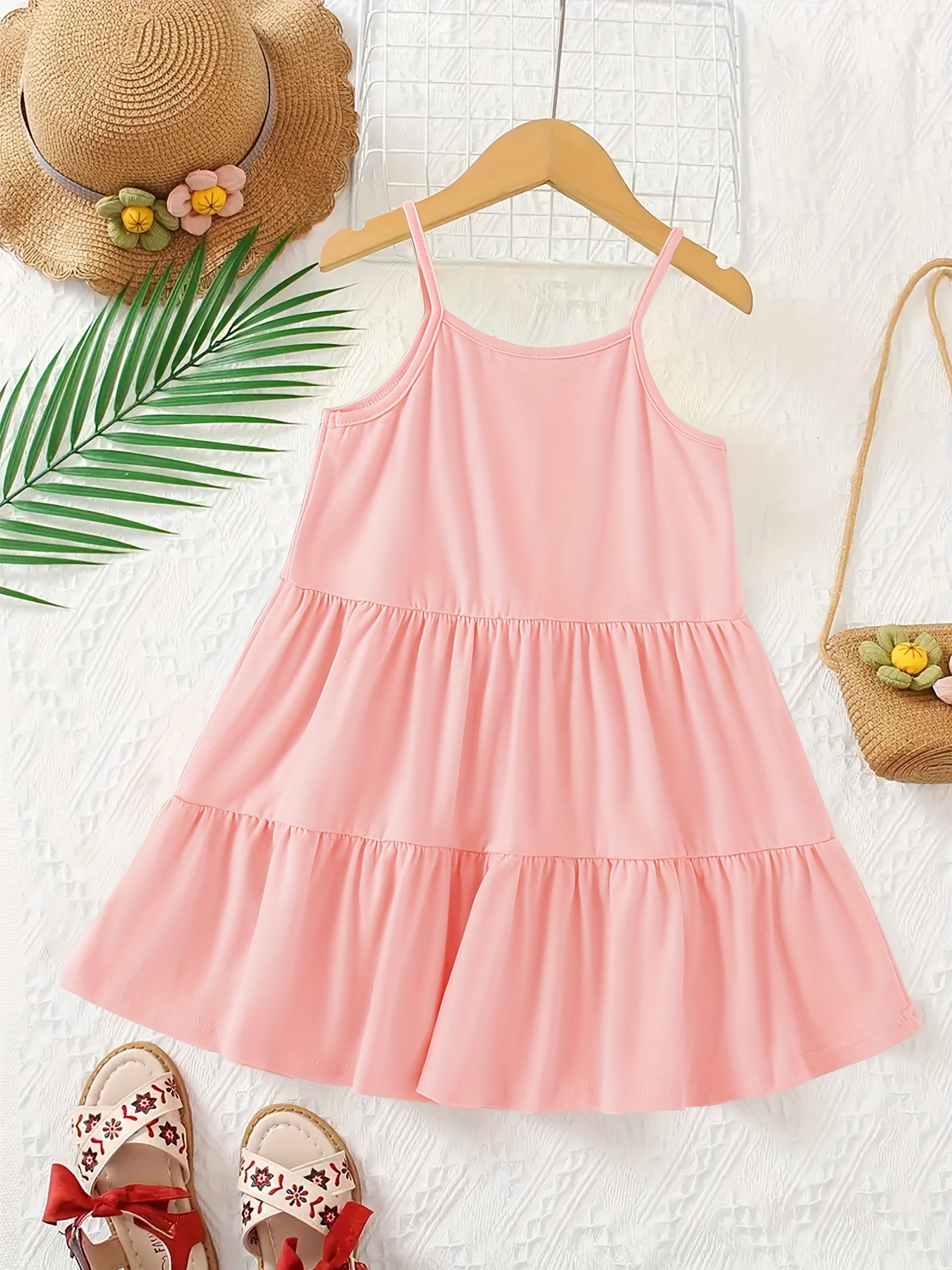 Girls Solid Slip Dress A line Casual Sleeveless Dresses Temu Australia