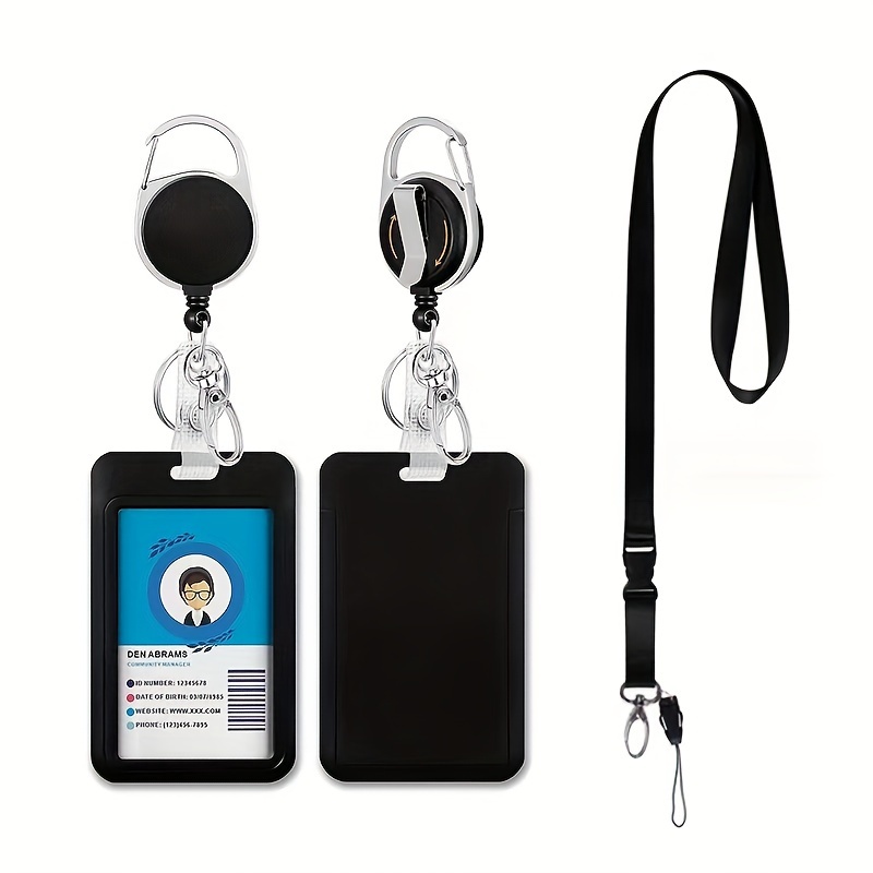 

Retractable And Rotatable Badge Holder With Carabiner Reel Clip And Neck Lanyard, Durable Plastic Id Card Holder For Office Employees, Professional Name Tag Display, Unisex - Best Seller On