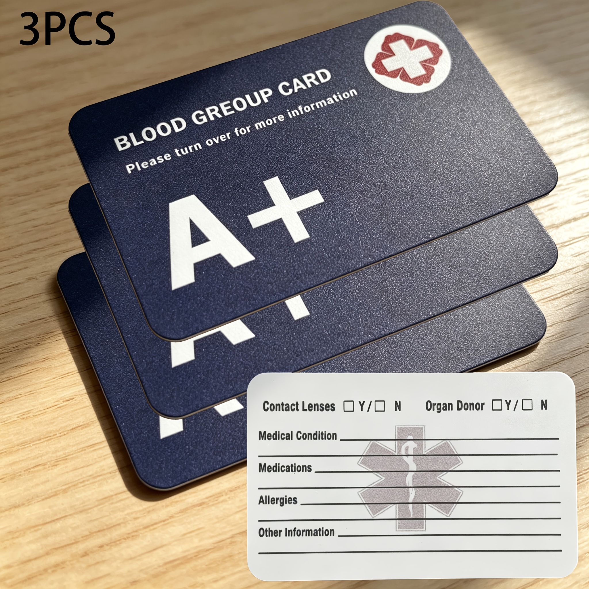 TEMU 3pcs Emergency Cards With Writing Pad, Please Use Marker To Write For Kit, Emergency, Blood Donation - Suitable For Wallet, Professionals, -