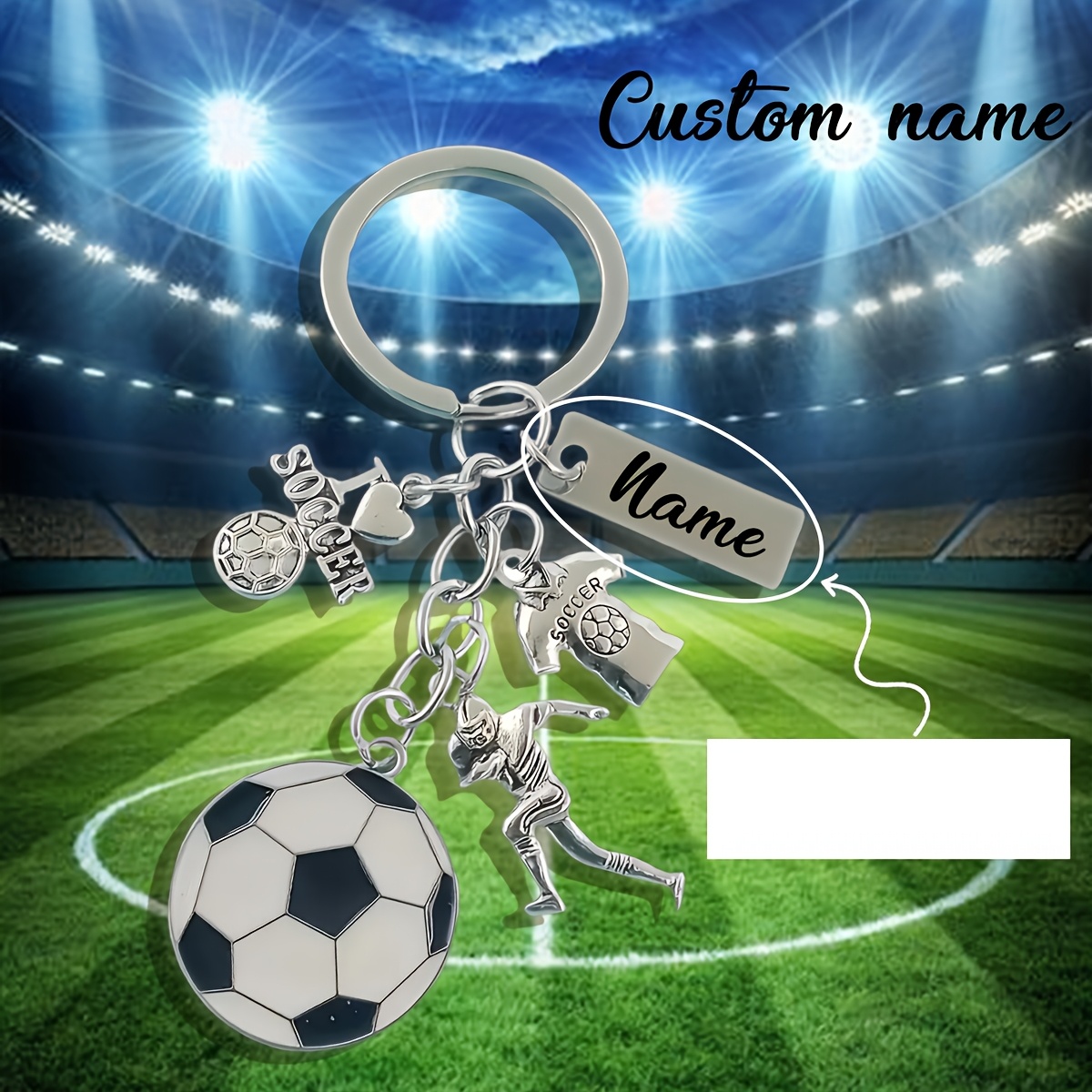 TEMU Customized Football Enthusiast Keychain - Personalized Engraved Football Pendant, A Father's Day Gift Suitable For Sports Fans, Durable Metal