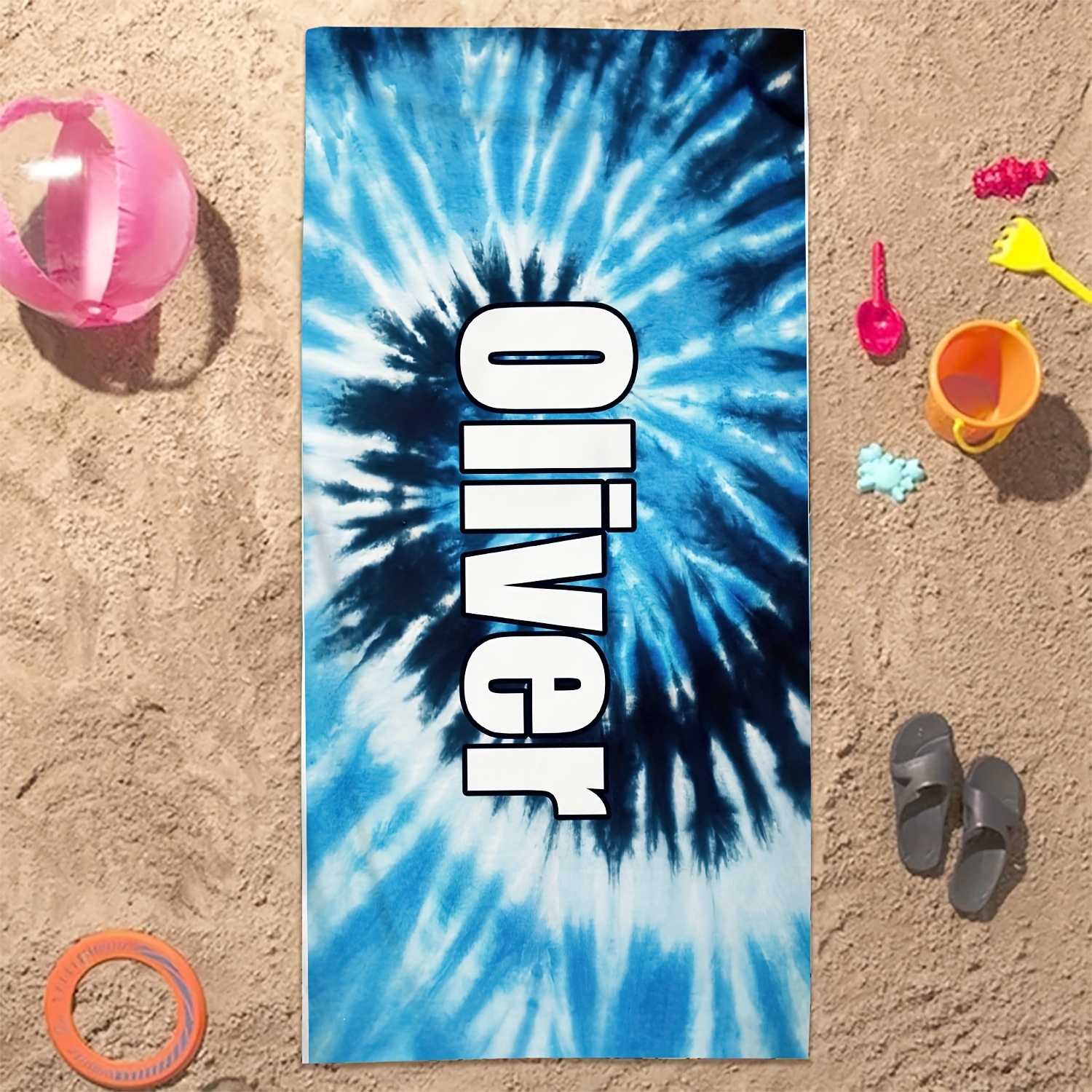 

1pc Personalized Microfiber Beach Towel, Lightweight, Absorbent, Custom Name Design, Modern Style, Soft Polyester, Rectangular, Perfect For Gifts, Holidays