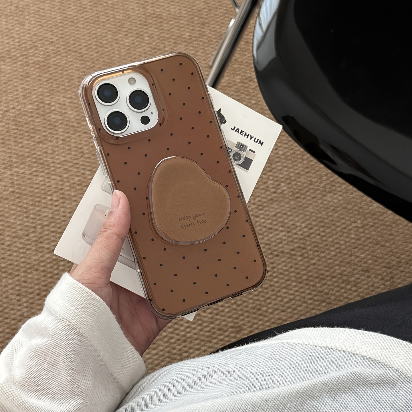 TEMU Phone Case: White Light Ind | Brown Polka Dots | Fun Stand | Best Friend Gift Edition | Suitable For Iphone 11 12 13 17 Pro Max