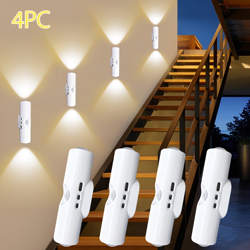 4/2pcs Wall-mounted Cat Eye Sensor Led Light, 3-color Adjustable + Usb Charging, Motion Sensor Auto , Dual Use For Living Room Bedroom Main Lighting/wardrobe Fill Light