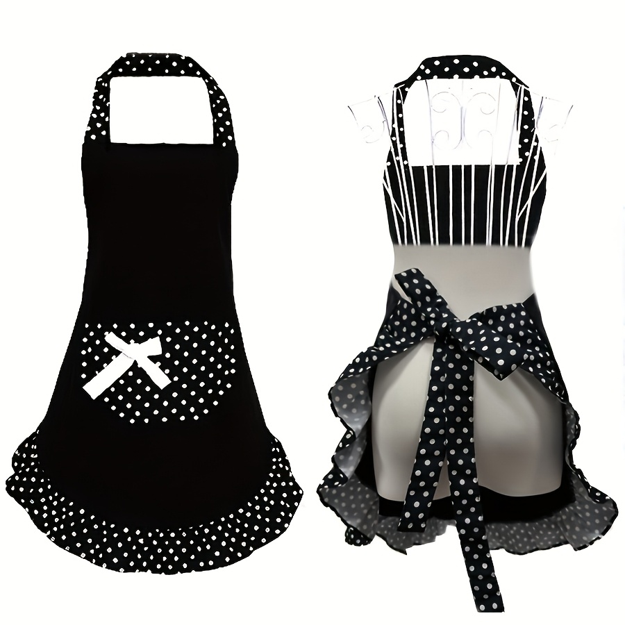 TEMU Tablier de cuisine vintage pour femmes avec poche à nœud, nœud à carreaux ajustable et bordure en dentelle, tablier uniforme
