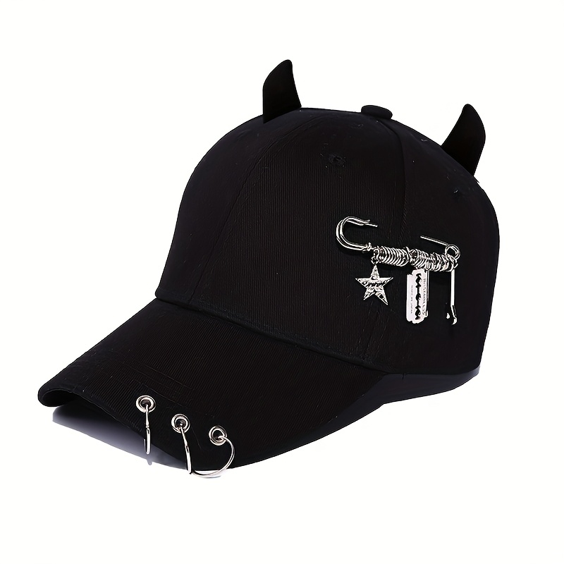 Adjustizable Unisex Horn Baseball Cap With Metal & Horn Accent - Street Hip Hop Style, Adjustable Strap, Textile For Outdoor Wear Suitable For