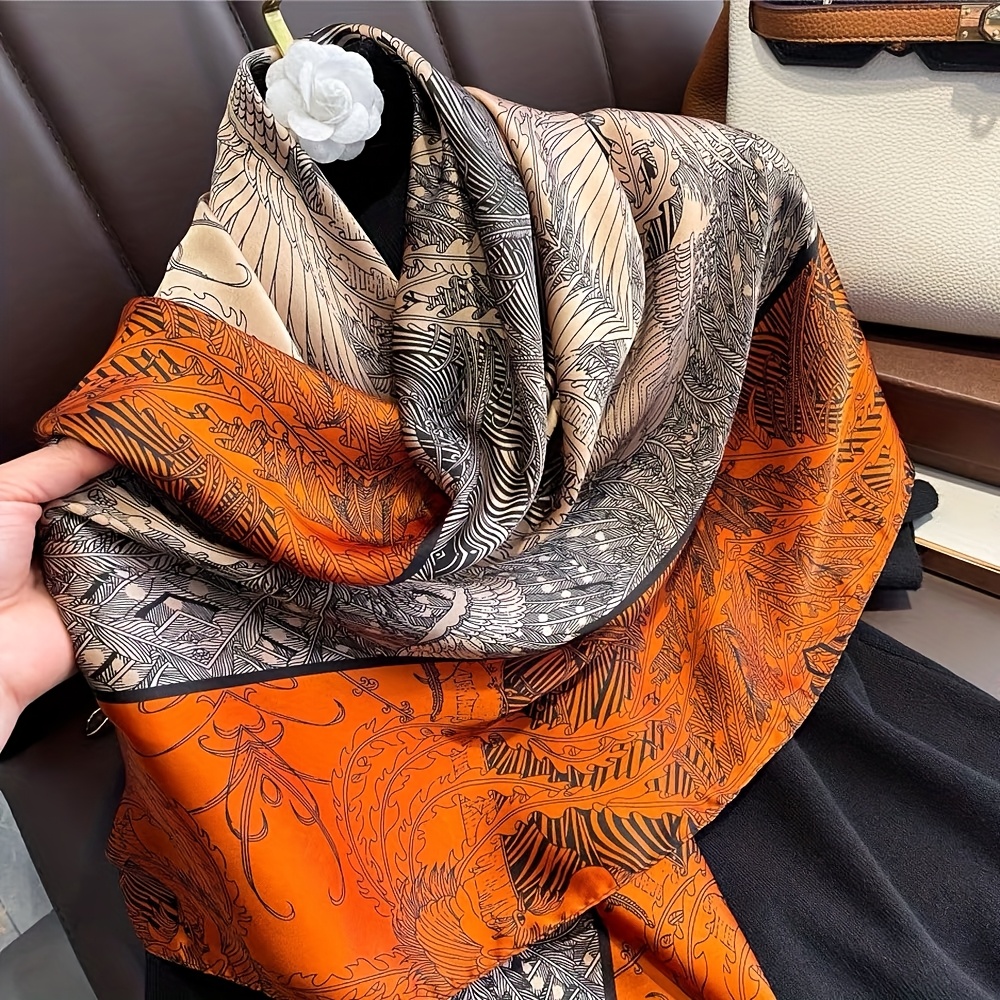 An Elegant 100% Silk Scarf for Women - Mature Style, Decorative Square Scarf, Craftsmanship, Dry Clean Only, Resistant to Deformation, Printed with a Scenic Landscape Pattern, Suitable for Outings - a Refined Featherless Shawl