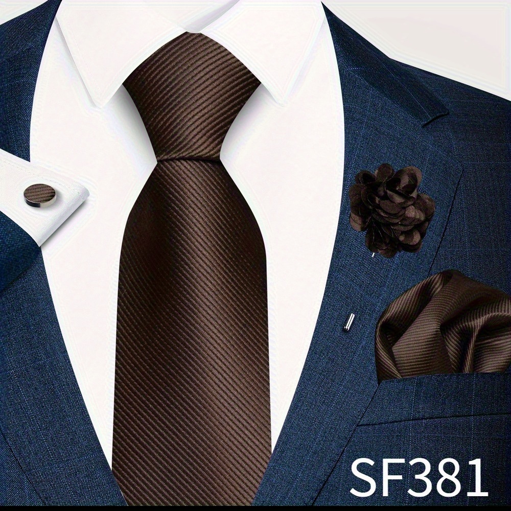 TEMU Versatile Multicolor Classic Elegant Solid Color Men's Suit Additions, Men's Tie And Square Scarf And Boutonniere And Cufflinks 4pcs Set,