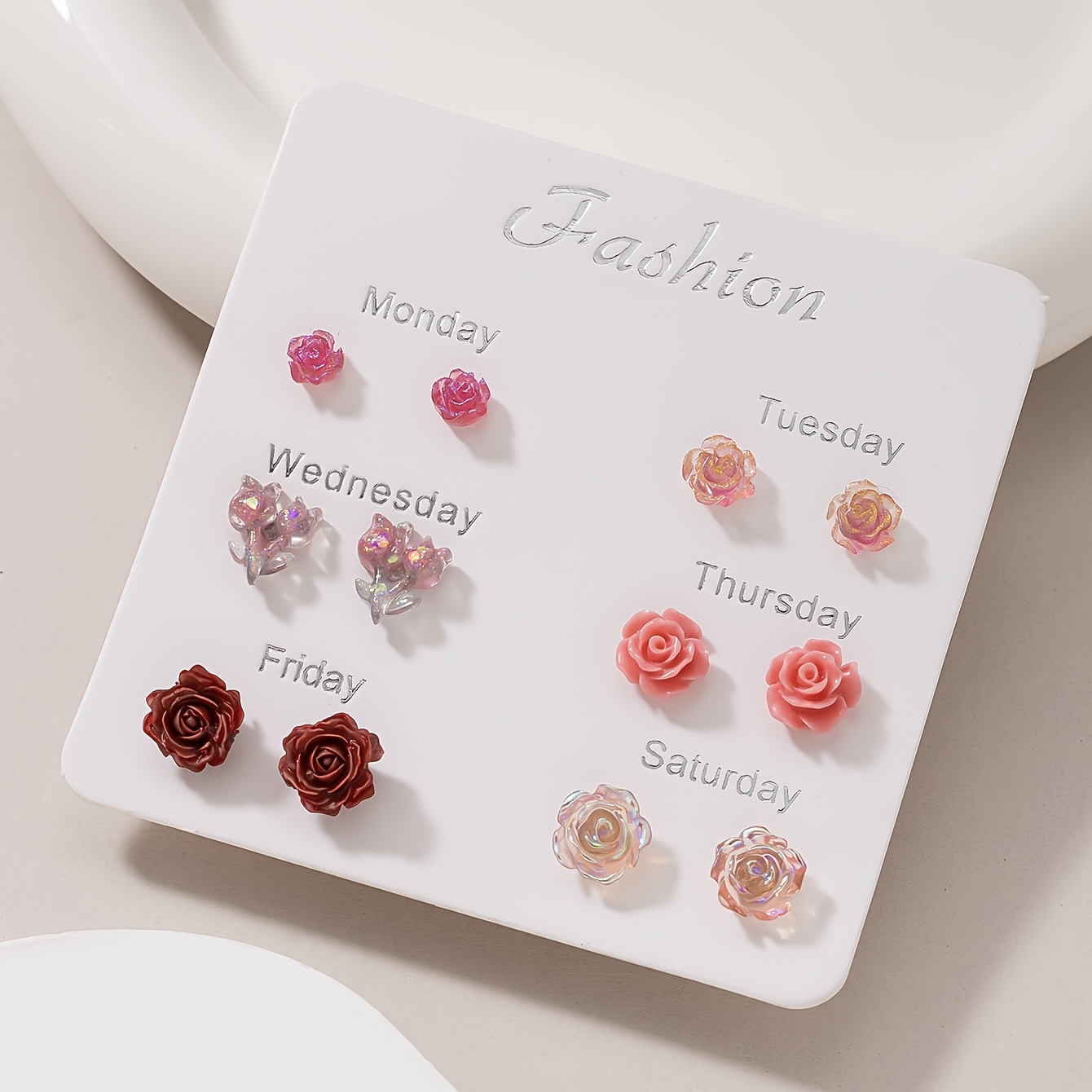 

1 Set Of 6 Pairs Of Fashionable, Cute And Elegant Resin Rose Earrings For Women, Suitable For , Jewelry, Holiday Gifts, Multi-set