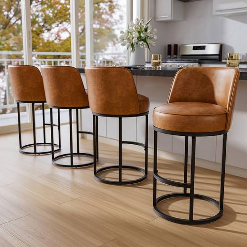 set of 4 modern swivel bar stools with backs memory foam cushioned seats pu leather counter height bar stools heavy duty metal legs round base footrest suitable for kitchen island bar assembly