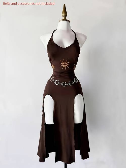 niche retro gothic halterneck strap dress fit and split length skirt dark style ceremonial dress