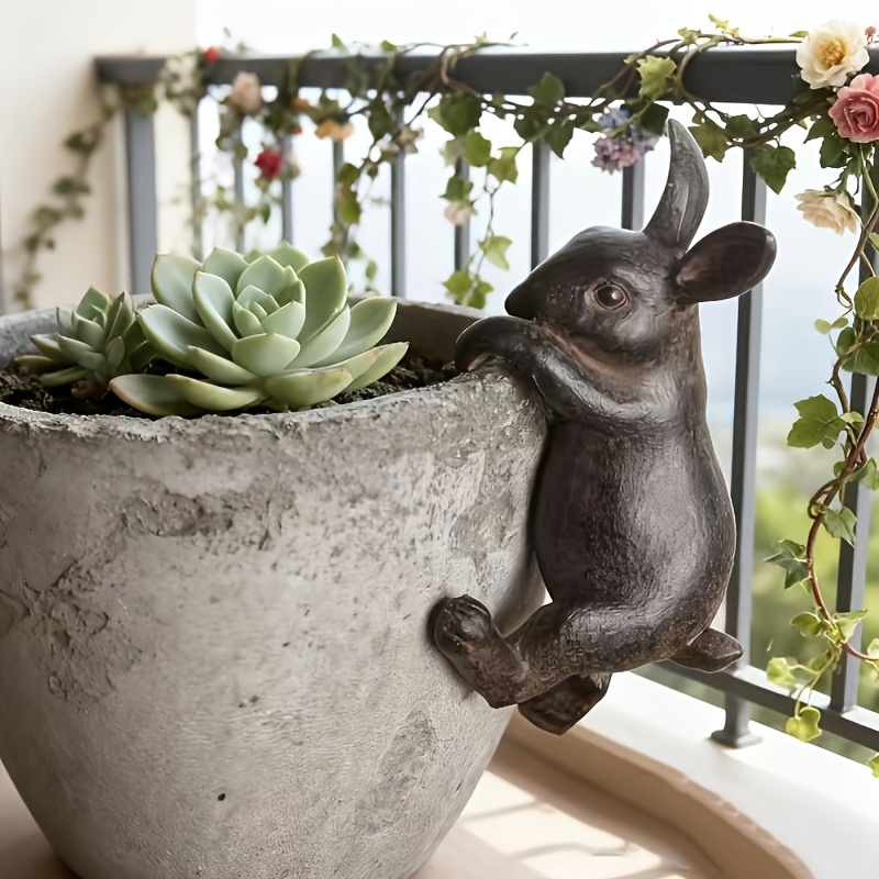 TEMU 1pc Support de pot de fleurs en résine, Ornement de décoratif, Miniature de pot de fleurs, Sculpture de lapin de décoration intérieure