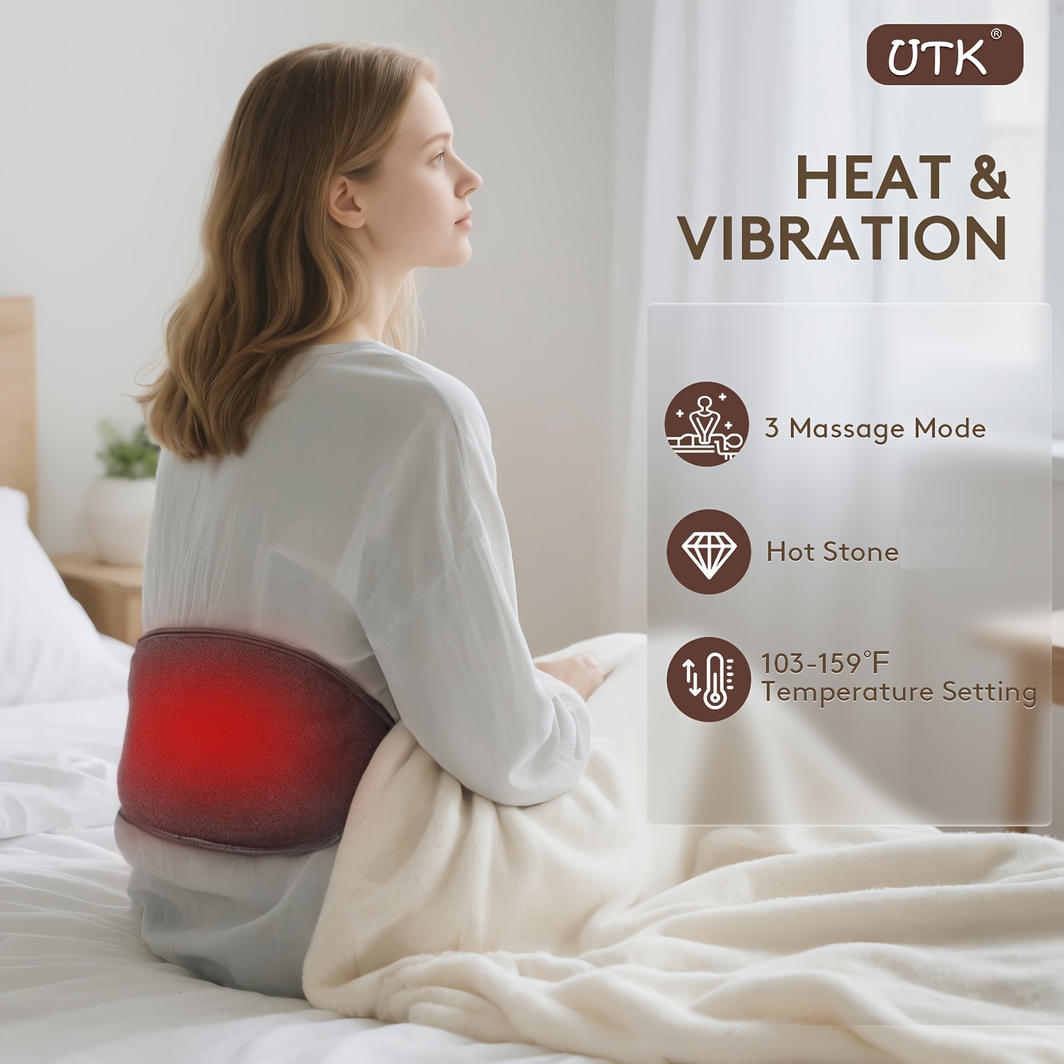 utk stone heating pad for lower adjustable 103 159 f temperature 3 level vibration usb powered   for waist lumbar abdomen   ideal gift   textured surface massager Product details 2