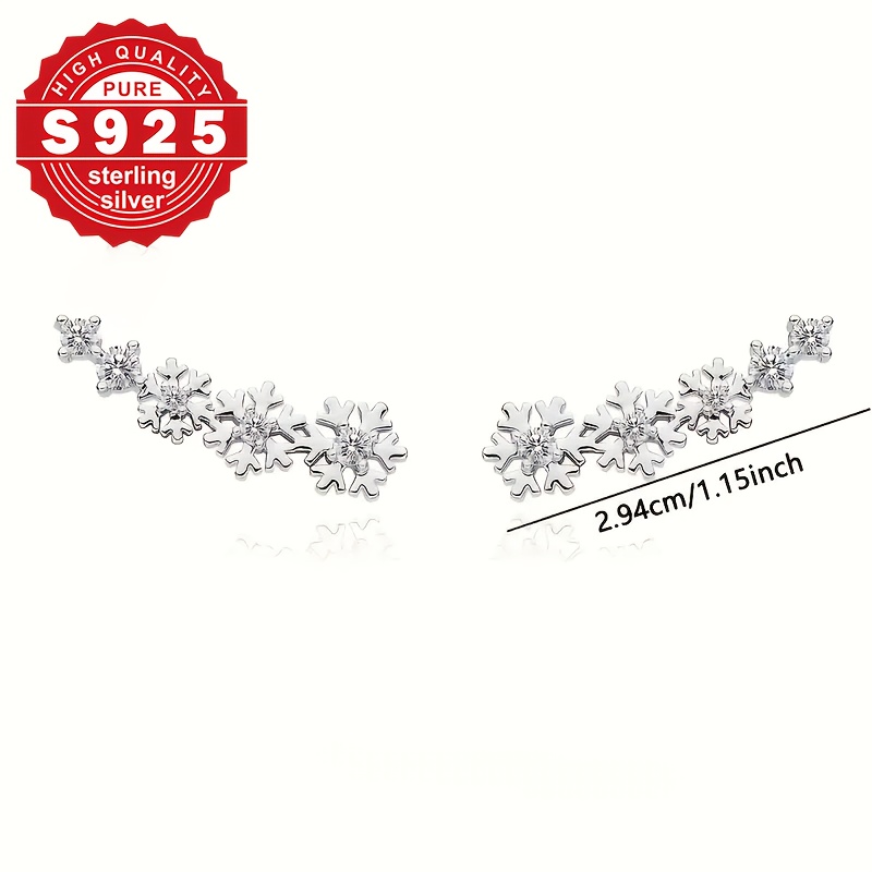 S925 Sterling Silver Three Snowflake Design Stud Earrings