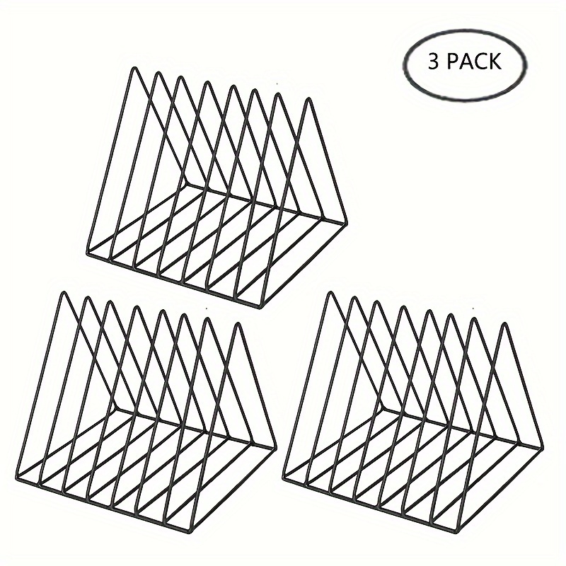 Image of 3pcs Vinyl Record Holder Storage, 7 Slot Metal Magazine Book Album Display Rack, Stylish Triangle Desktop File Sorter Organizer For Home Office