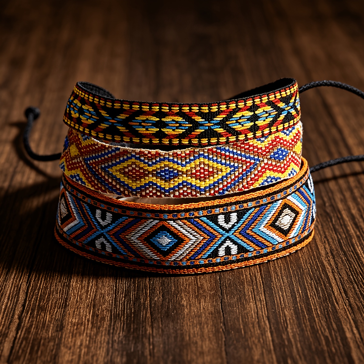 TEMU Juego de 3 piezas de pulseras trenzadas artesanales para hombre, estilo artístico vintage, novedad de /verano, pulsera de tela estampada