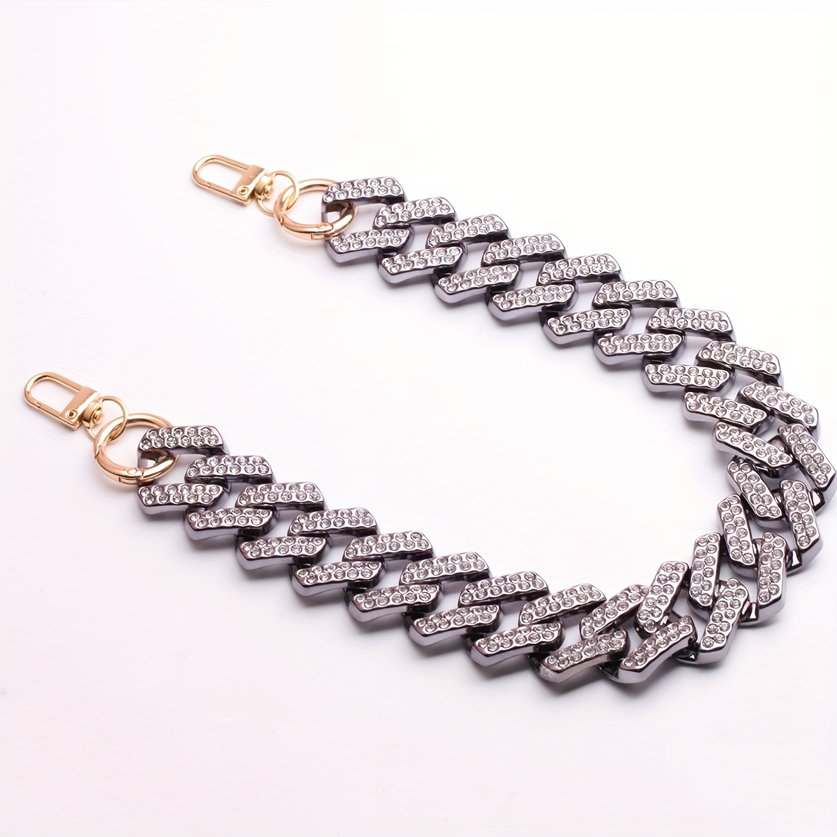 TEMU 1pc 45cm Sparkling Acrylic Rhinestone Decor Chain Bag Clothing Accessory Chain Wallet Making Chain Wide Flat Shape Easy Fashion Jewelry, Wallet