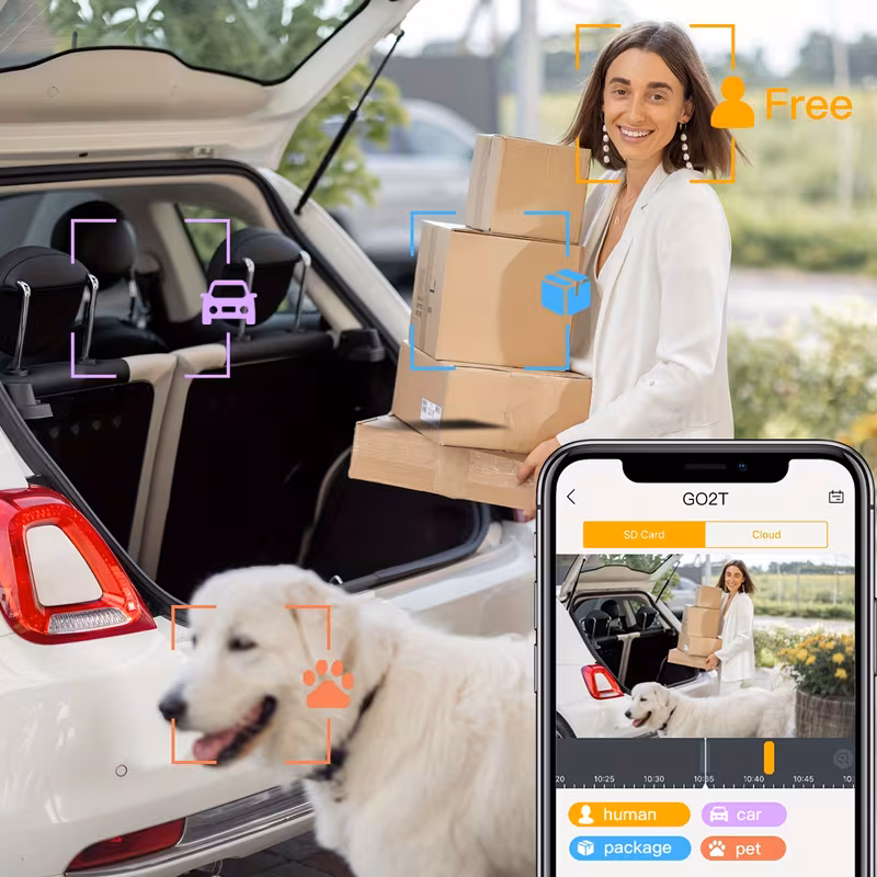 go2t 1296p fhd 3mp fhd security camera wireless outdoor ptz solar wireless security camera with ai human detection wire free battery solar powered color night 2 4g wi fi 2 way audio prevent damage cloud storage outdoor Product details 6