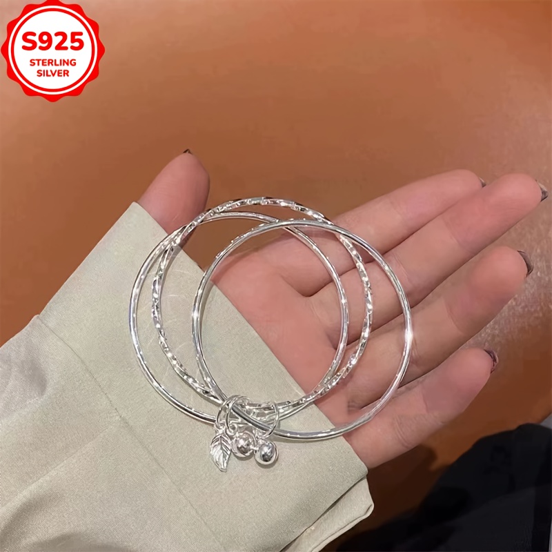 Minimalist Three Ring Bell Leaf Bracelet Hypoallergenic for Women