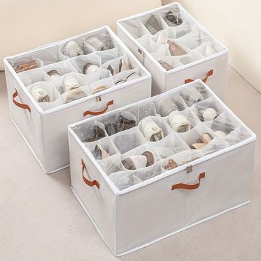 Storage Box, 1pc Shoe Organizer, Large Capacity Foldable Fabric Shoe Box for Home Use, Transparent Multi-Functional Storage Box for Sneakers and Shoes, with Compartments for Clothes and Sundries