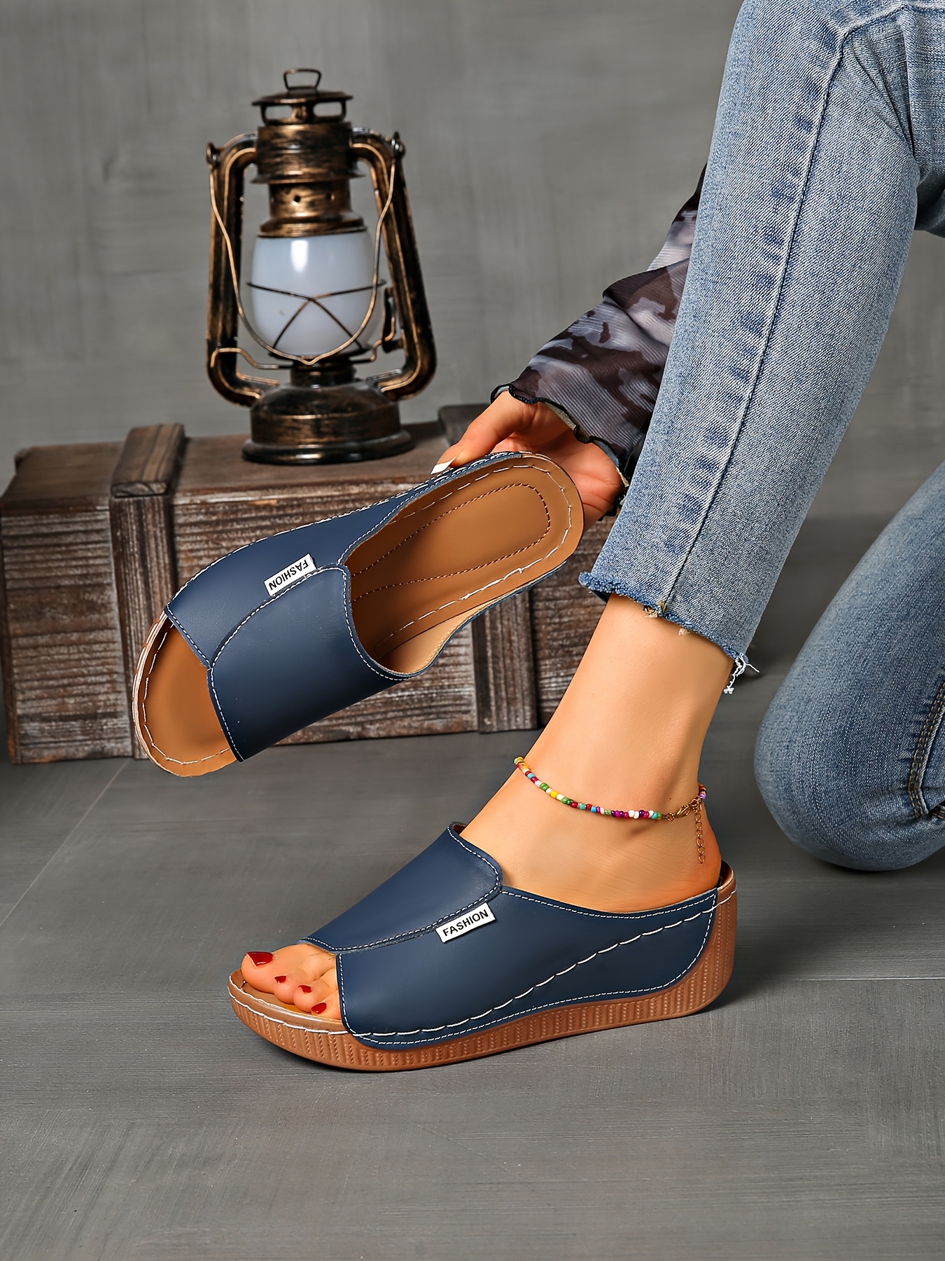   womens light blue slide sandals comfortable arch support breathable open toe design with soft rubber sole casual   heel slip on shoes for casual attire   cover upper Product details 22