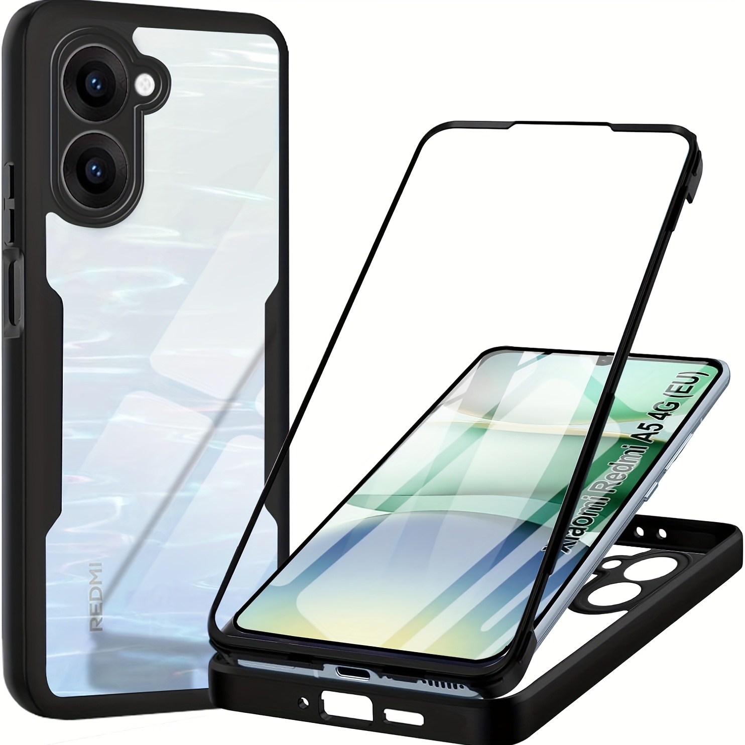 TEMU Phone Case: 360 Degree Double-sided Transparent Shockproof Case Compatible With Xiaomi Redmi A5 4g European Version Hard Back Hd Pet Film