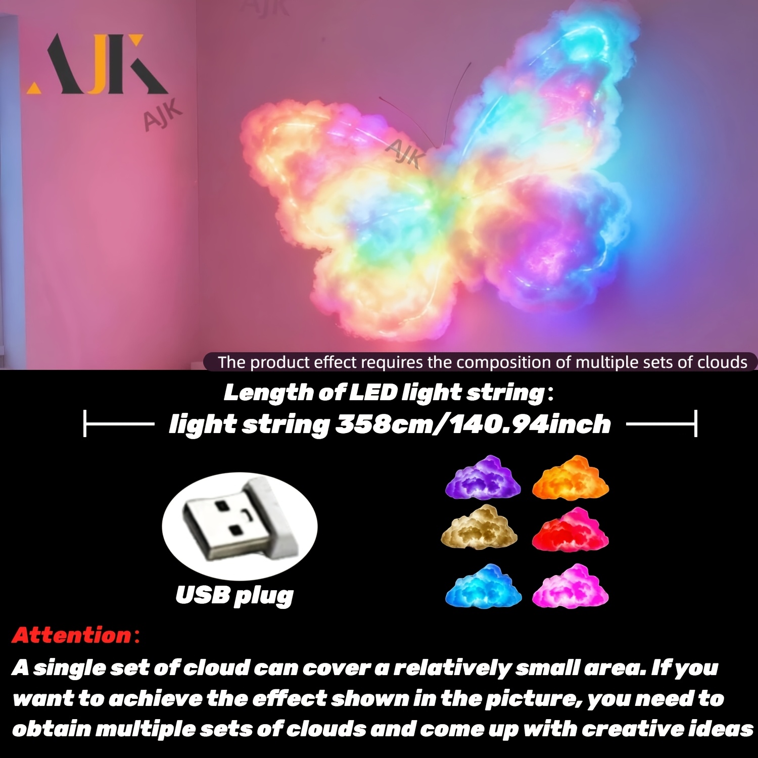 TEMU Decorative Light, 358cm Light String, Can Diy Any Shape, Led Color Changing Light String, Usb Power Supply, Used For Bedroom, Room, Living Room