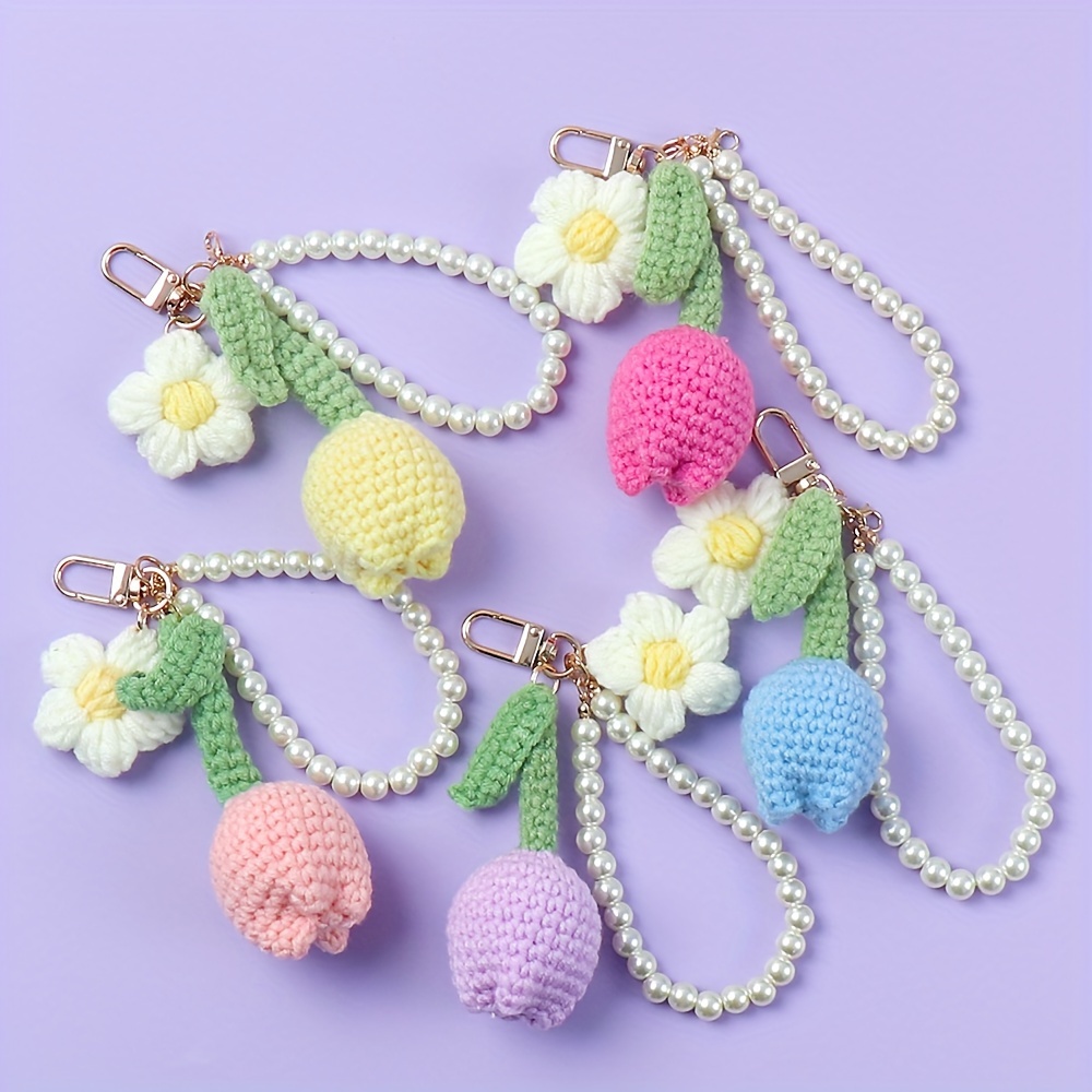handcrafted crochet keychain beaded wristlet - Temu