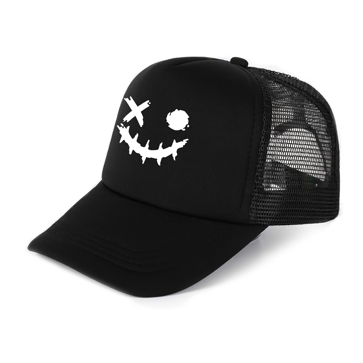 TEMU 1pc Smile Face Printing Adult Sponge Baseball Daily Activities Outdoor Activities For Men And Women Adjustable Breathable Casual Curved Brim