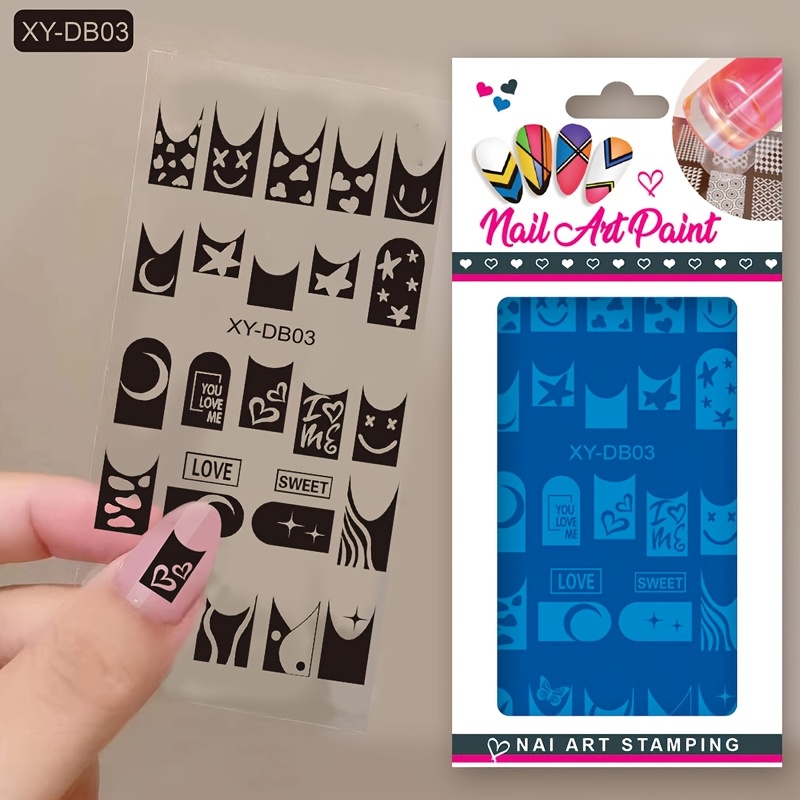 Nail Stamping Plate for French Lines and Heart Patterns