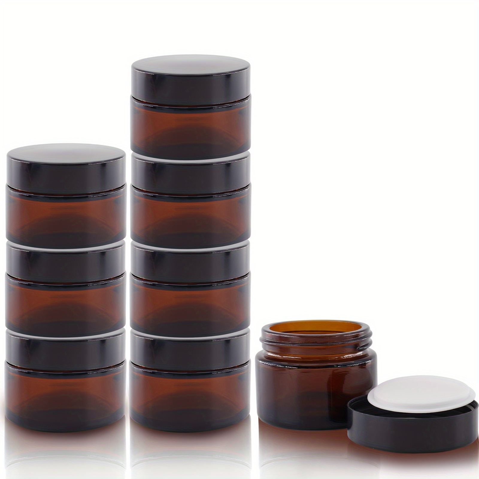 

8-pack 50g Amber Glass Jars With Black , Unscented, Sealed & Waterproof, Ideal For Storing Essential Oils, Creams, Scrubs, Powders