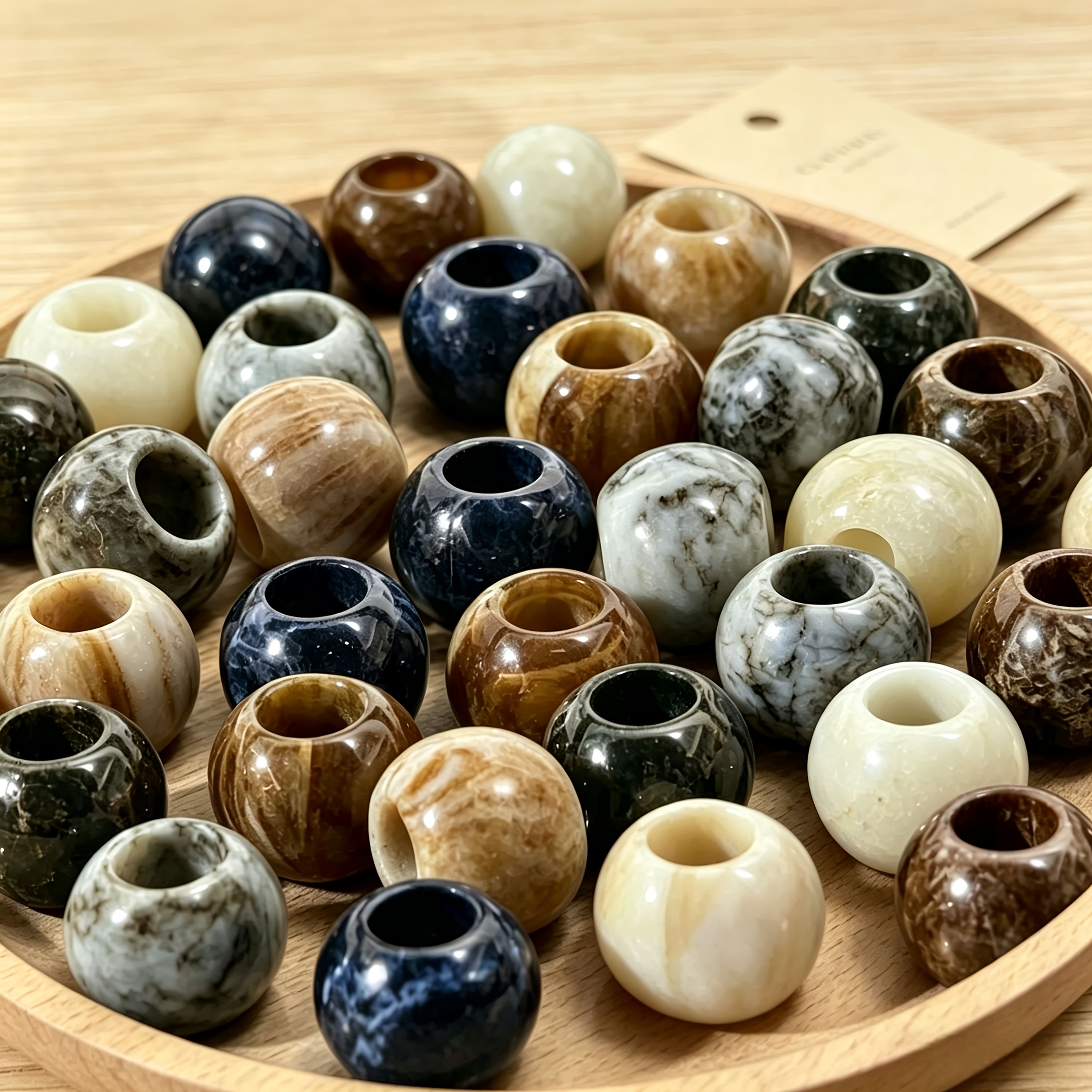 TEMU 54pcs 10mm Premium Retro Stone Texture Large Hole Beads! Deep And Light Natural Marble Texture, Acrylic Beads With Wide Holes For Smooth