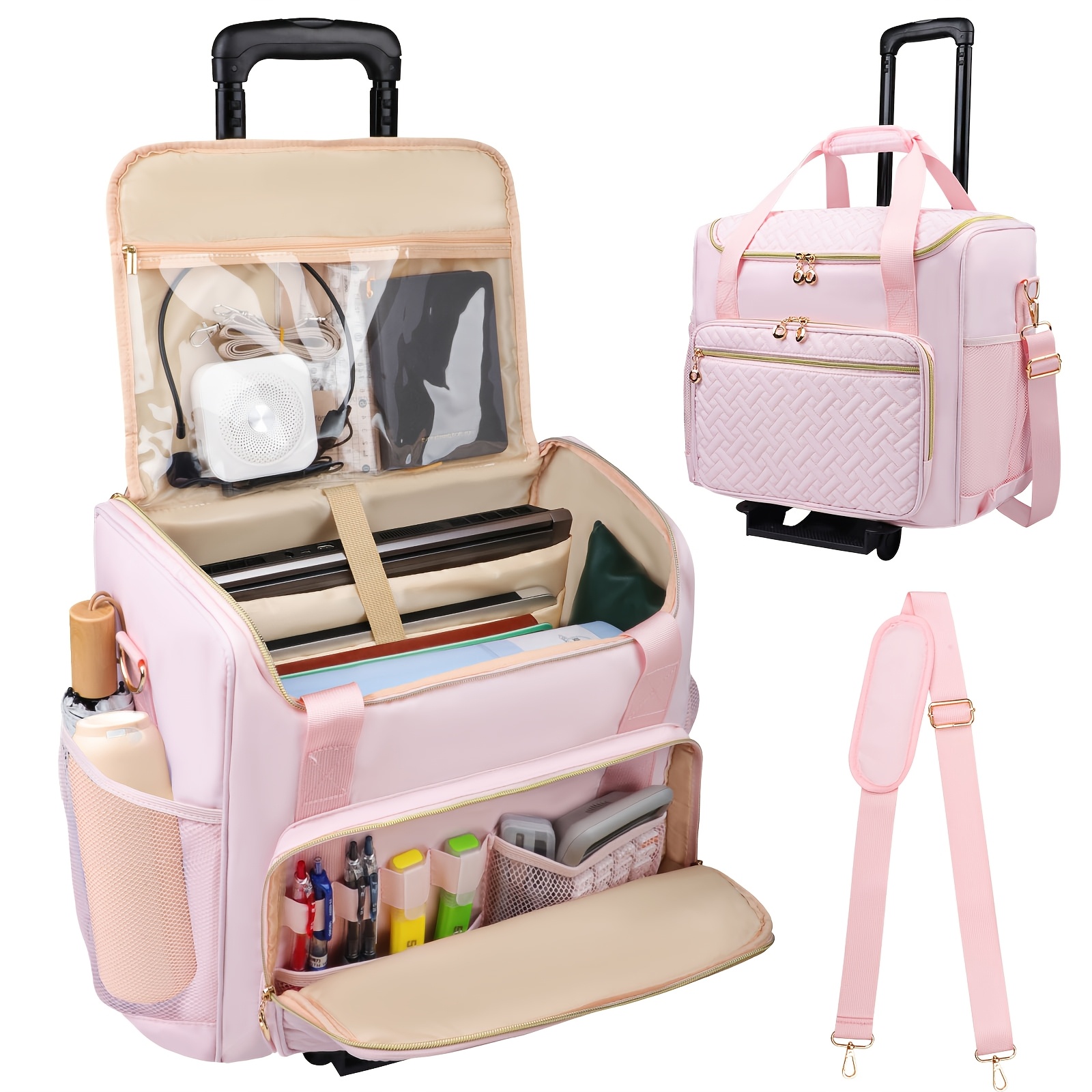 rolling teacher tote bag detachable trolley wheeled teacher Temu
