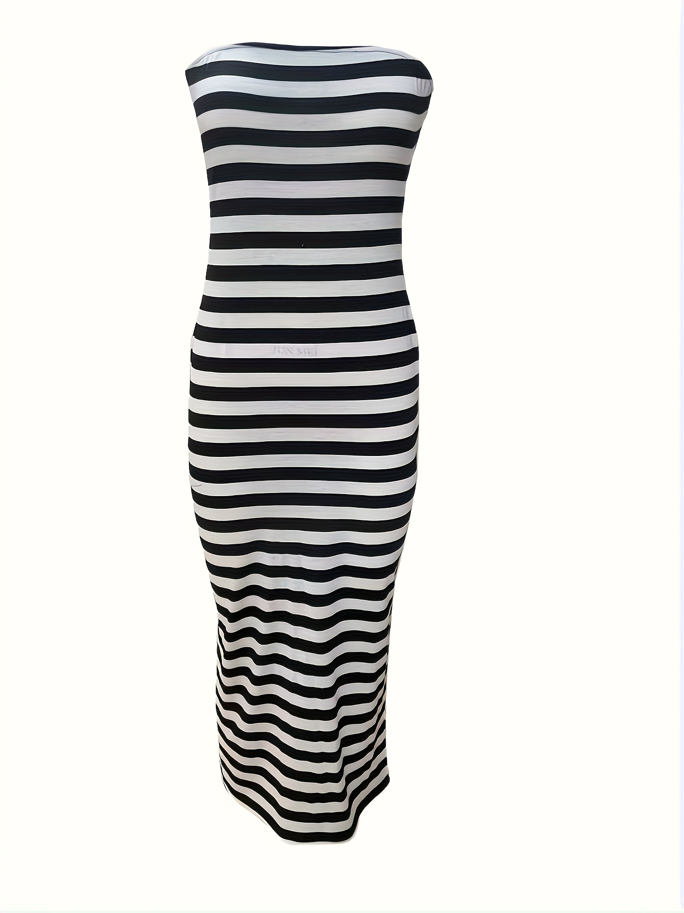 womens blue white striped knit maxi dress sleeveless bodycon Temu - Main Image