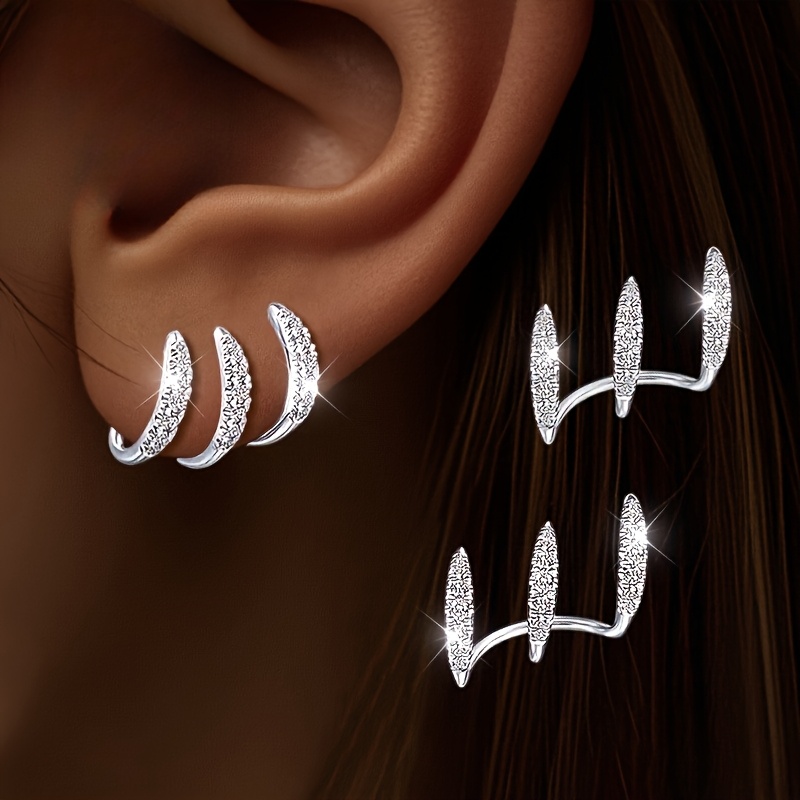 TEMU 1 Pair, Silvery, Women's Claw Set With Synthetic Synthetic Earrings, , Exquisite , Luxurious And Elegant, In Occasions, Gift, Low Allergy, Best For Christmas