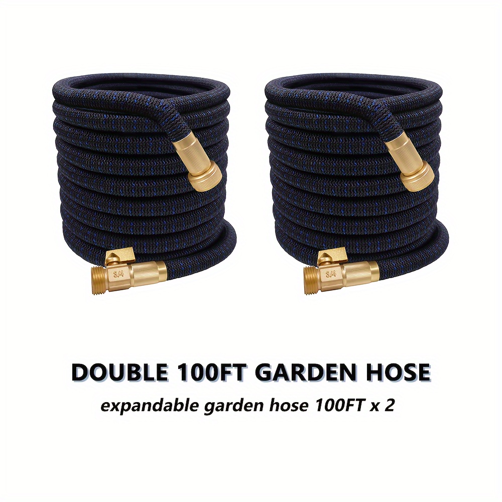 

100ft Garden Hose X 2, Expandable Water Hose 100ft X 2, 3/4" Brass Connectors, Double Hose For Gardening Activities Such As Watering And Cleaning