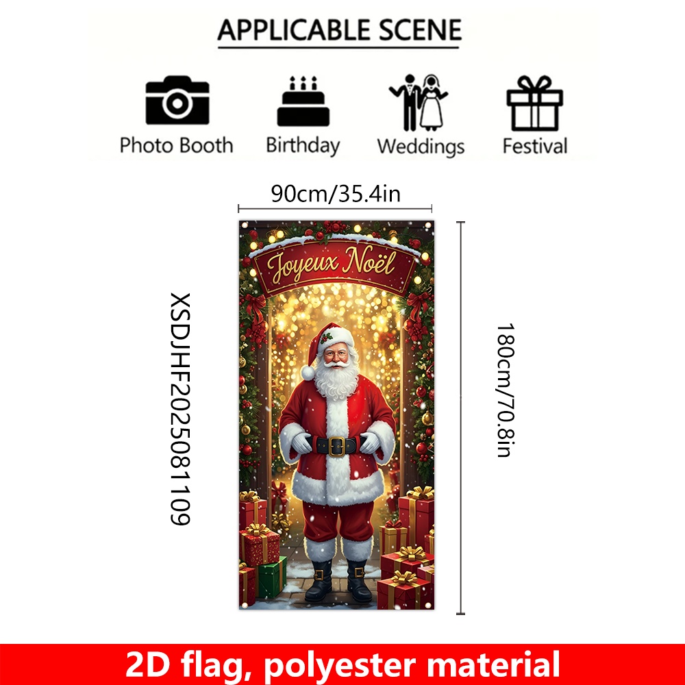 TEMU Bannière de drapeau 2D, 1 pièce, Bannière de décoration de porche de Noël française, 90 cm x 180 cm / 35,4 pouces x 70,8 pouces, Bannière de