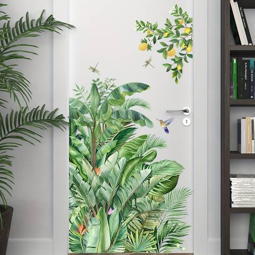 scandinavian green plant door wall decal reusable self pvc sticker for living room bedroom decor