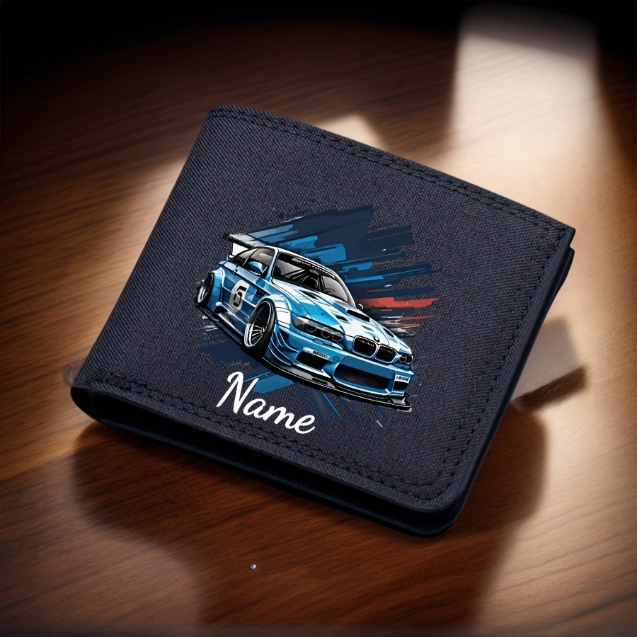 TEMU Personalized Name/initials Engraved Sports Car Print Wallet - Bifold Money Holder Suitable For, Compact Card Holder With Bill Compartments,