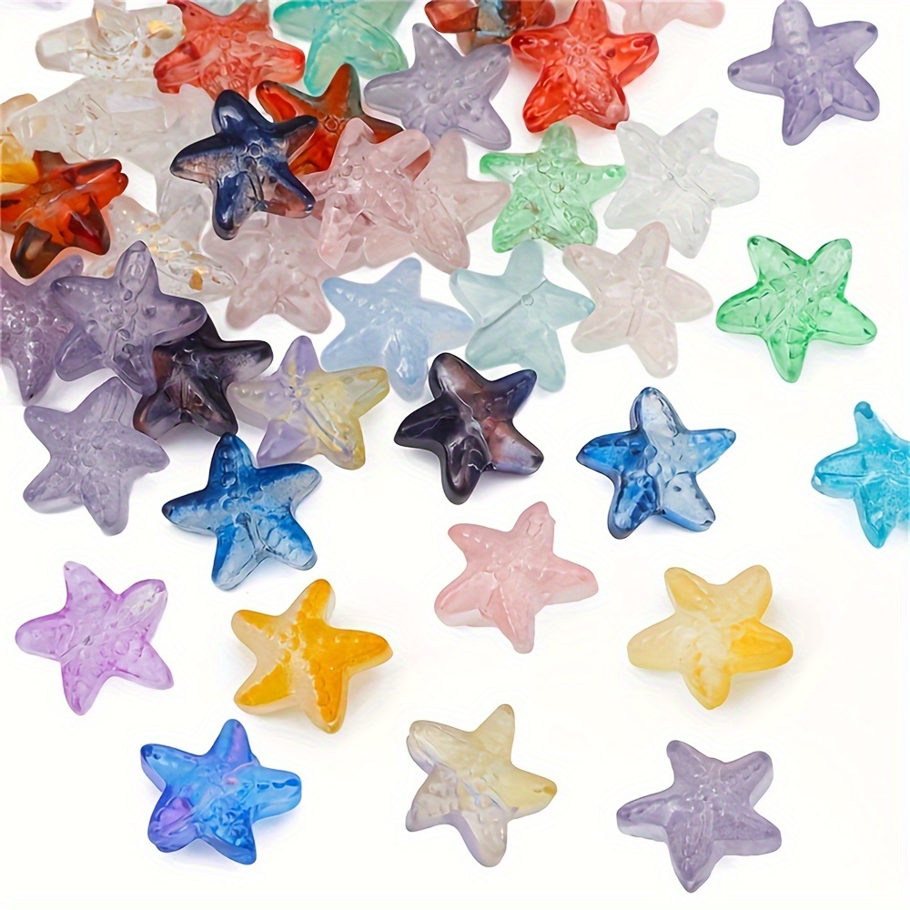 

150pcs Mixed Color Glass Sea Starfish Beads Diy Star Beads With Hole For Making Jewelry Supplies Bracelet Necklace Accessories