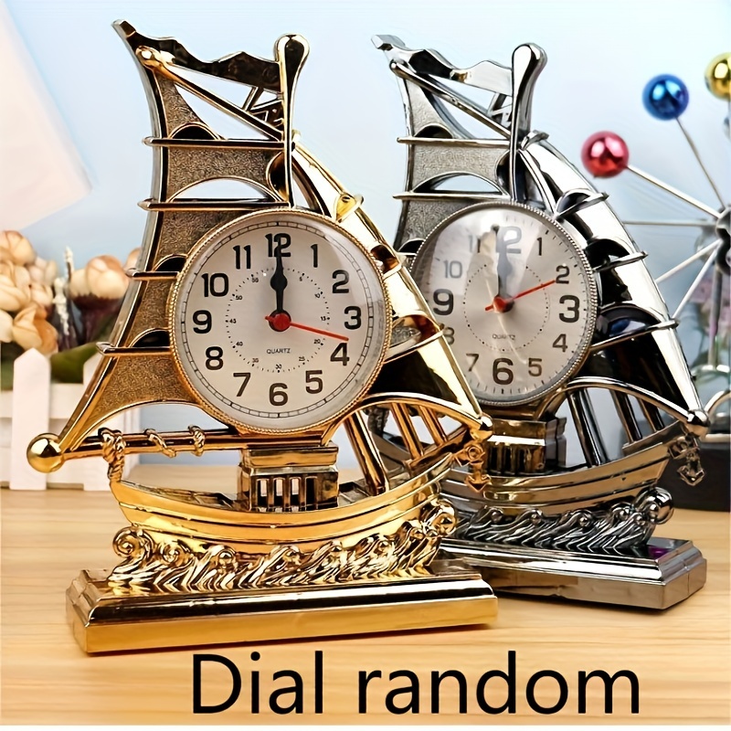 1pc Nautical Ship Alarm Clock 21cm Height Decorative Desk Clock Boat 