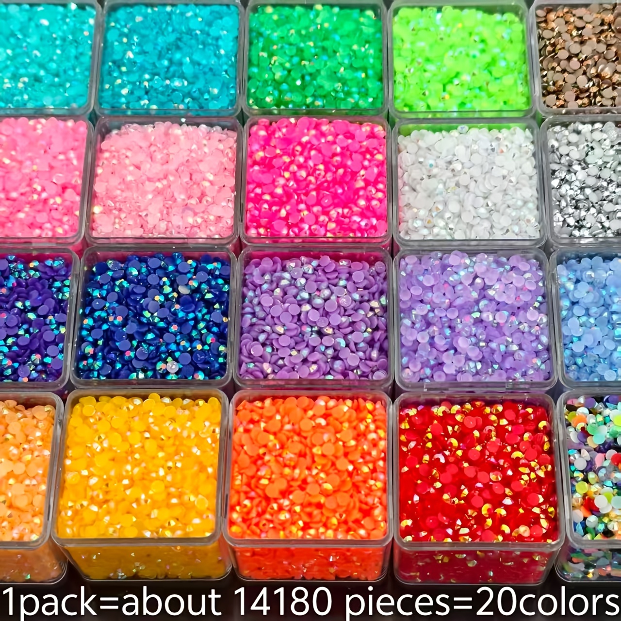 TEMU 14180pcs 20 Colors 5d Resin Round Sequins 3mm High-quality Jelly Flat-bottomed Diamonds, Suitable For Nail Art, Clothing, Jewelry Additions,