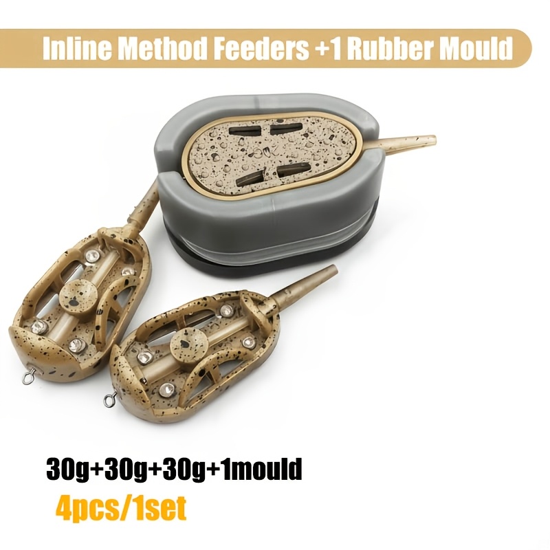 4pcs Inline Flat Method Feeders For Carp Fishing Including A Bait Basket Mold Set For Fishing Tackle