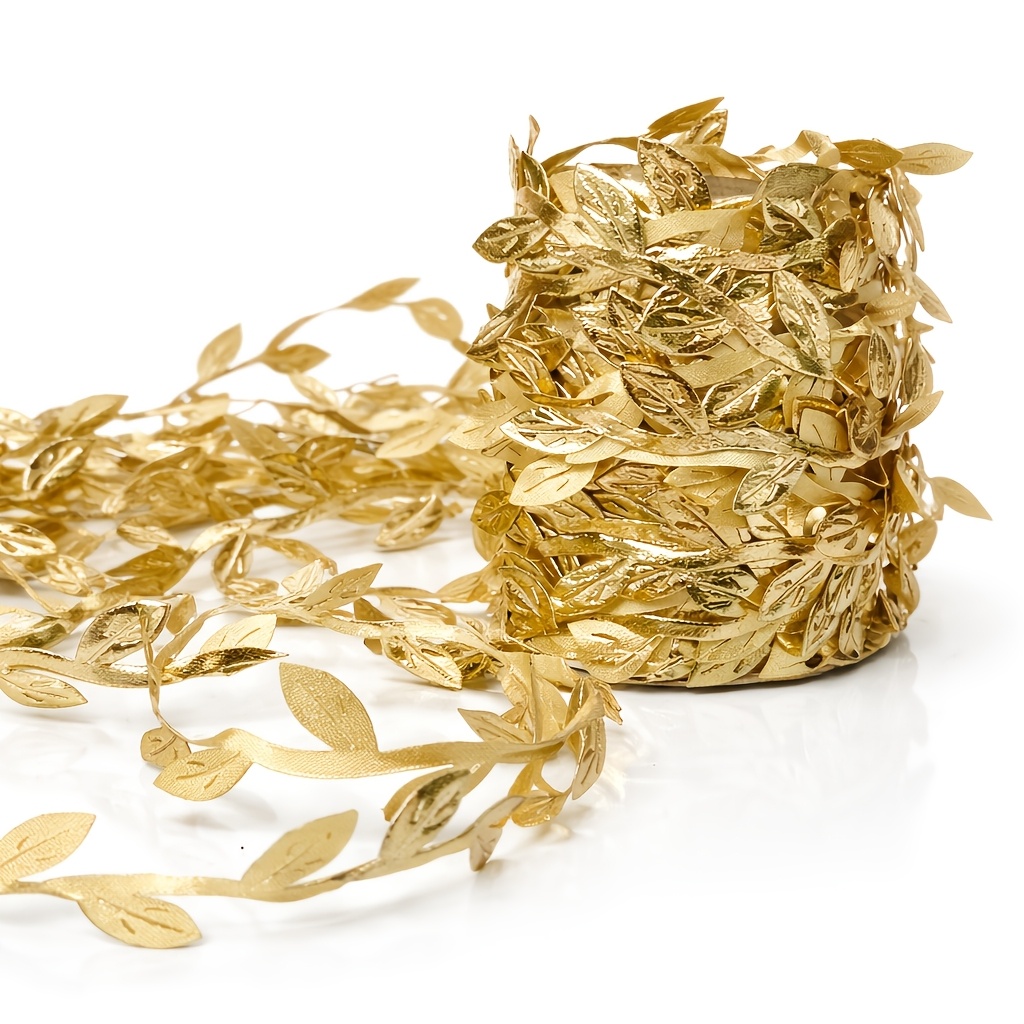 TEMU Ruban de feuilles artificielles dorées de , feuilles jaunes et marron dorées réalistes - Décoration de guirlande , emballage cadeau, garniture à