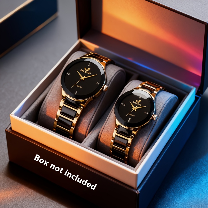 fashion 2pcs couples quartz watch set easy and   alloy strap round dial black dial display pointer display battery powered battery not included womens casual wristwatch mens quartz watch