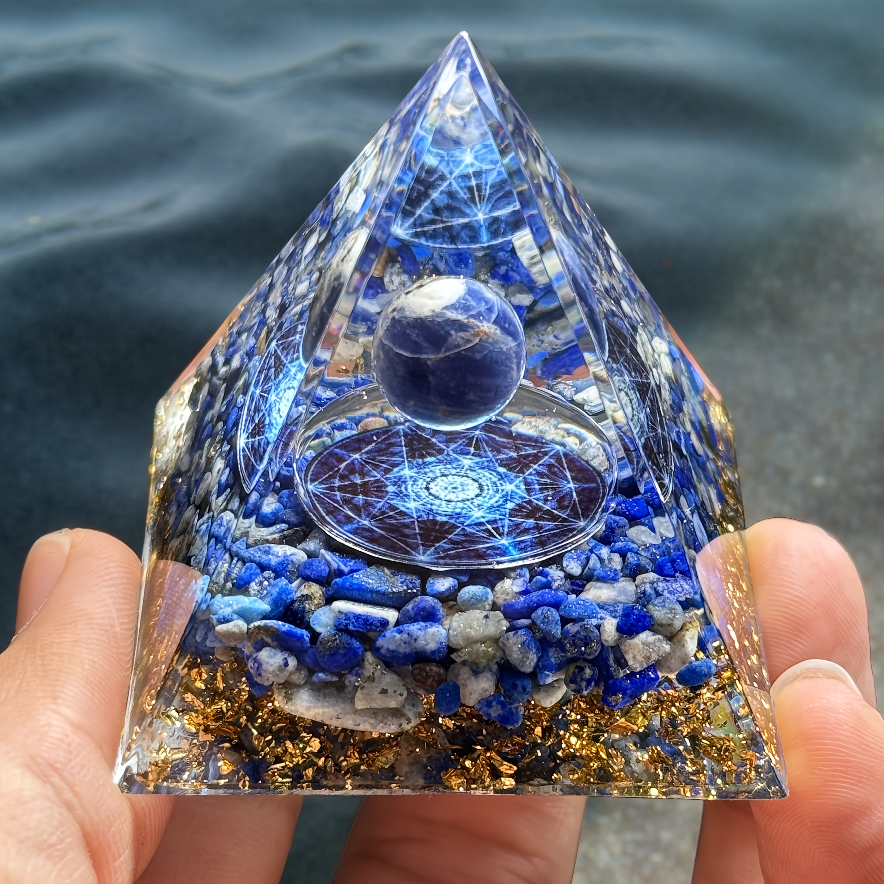 TEMU Dos Pirámides de Orgón de Cristal de Sueño Hechas de , Decoración Azul para el Hogar, Regalos Festivos, Adornos de Escritorio