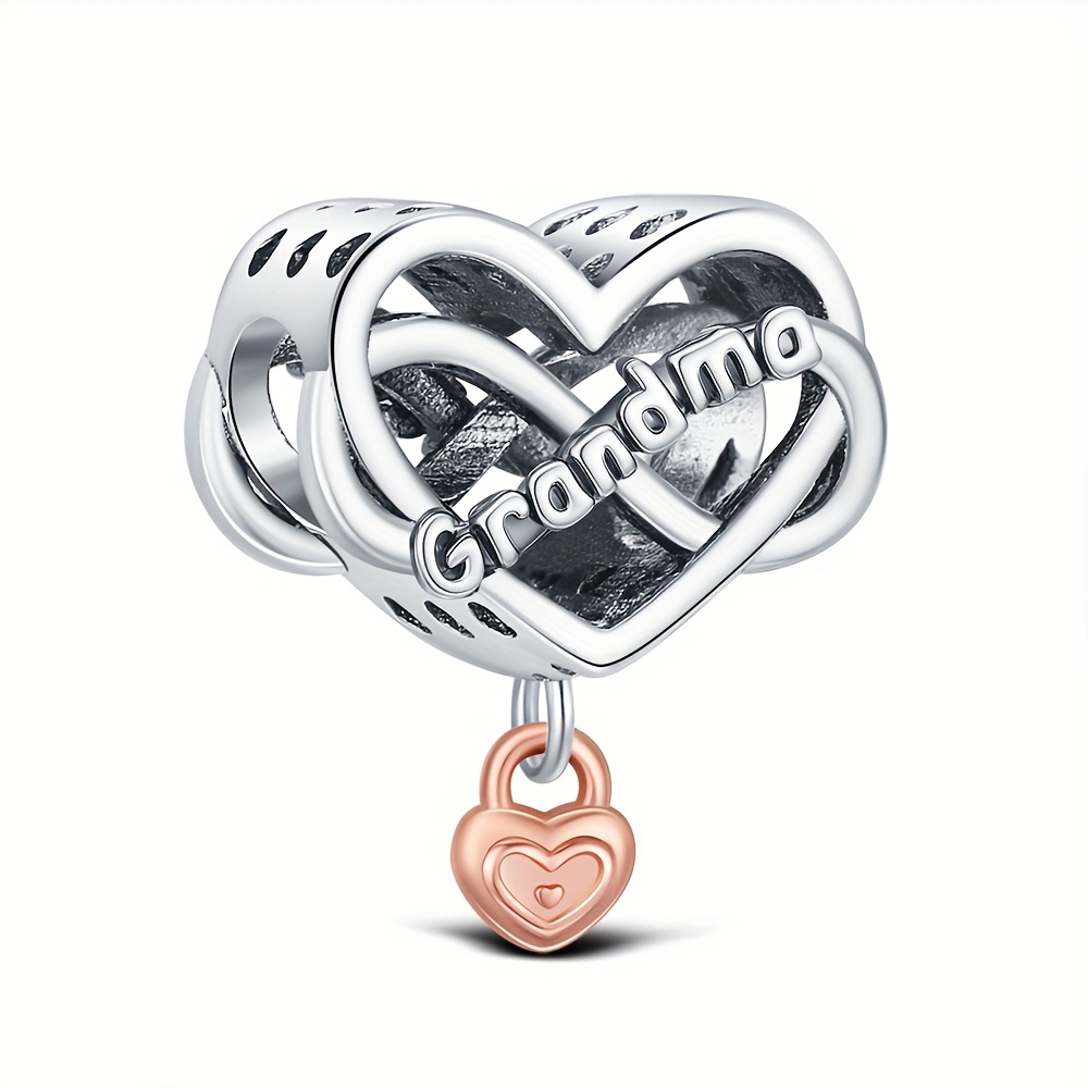 E-shop 925 versilberter Valentinstag Liebe Familie Anhänger Unendlichkeitssymbol Oma-Herz-Design Perlen-Anhänger für Damen-DIY-Anhänger
