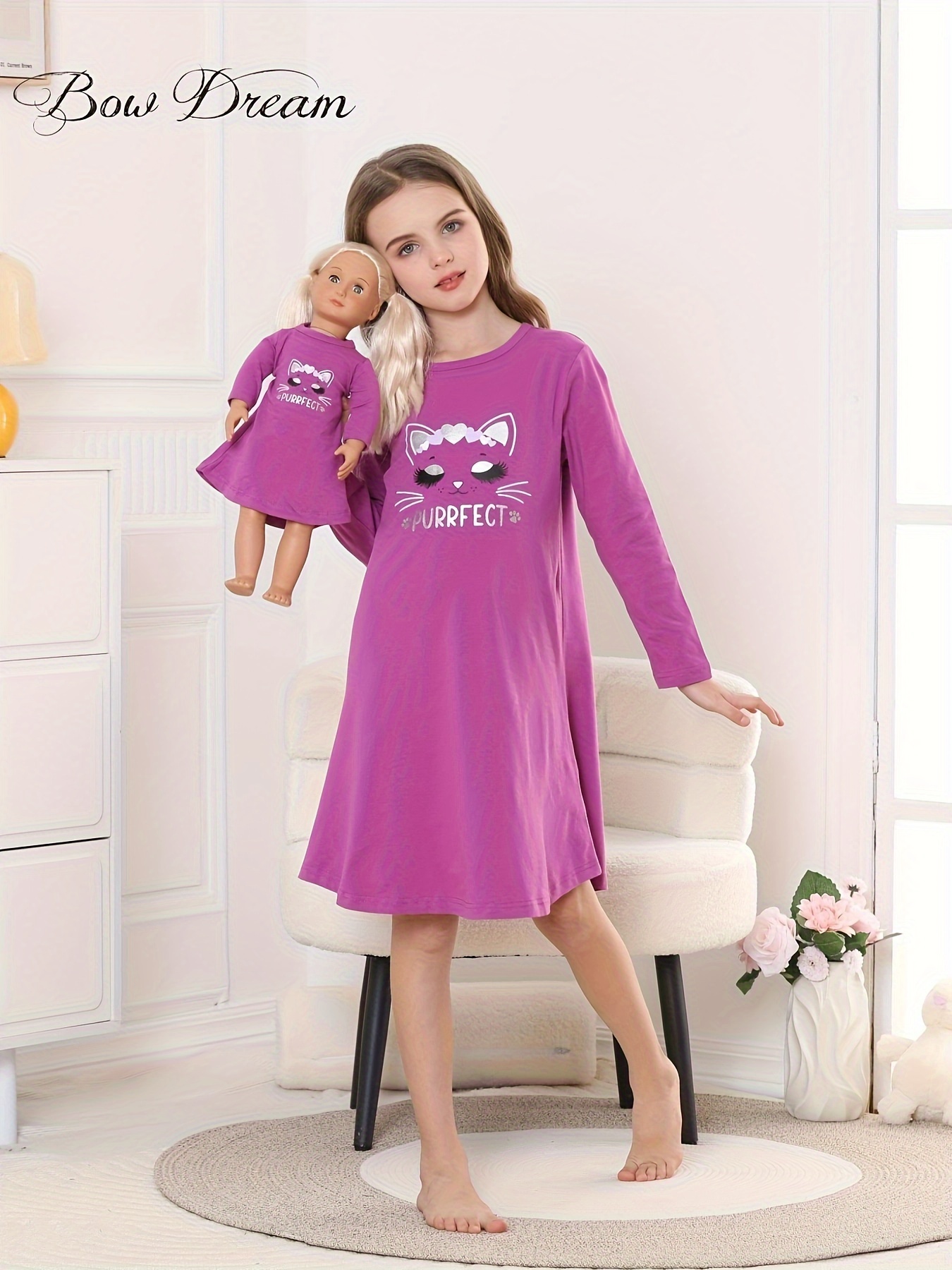 Girls Cotton Nightdress Lace Pajamas Dress Short Sleeve Sleepwear